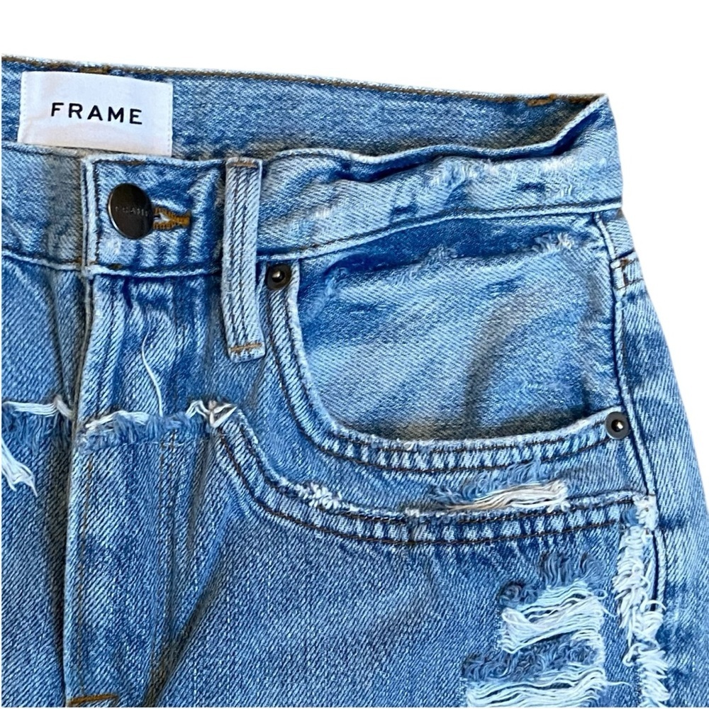FRAME Layered Look Distressed Straight Jeans Coast Combo Size 27 - Picture 5 of 16